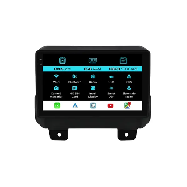 Navigatie Dedicata Jeep Wrangler 4 (2018-2022), 9Inch, 6Gb Ram, 128Gb Stocare, Carplay