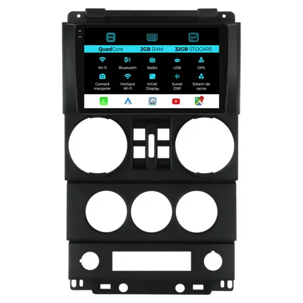 Navigatie Dedicata Jeep Wrangler Rubicon (2008-2010), 9 Inch, 2Gb Ram, 32Gb Stocare, Android Auto, Carplay