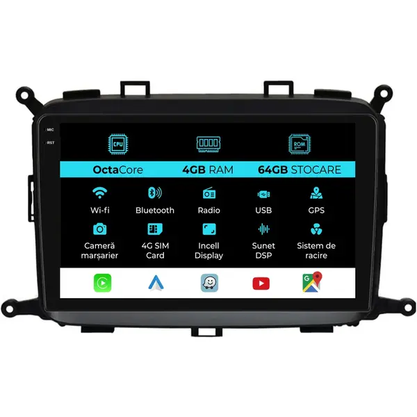 Navigatie Dedicata Kia Carens (2012-2017), 9 Inch, 4Gb Ram, 64Gb Stocare, Android Auto, Carplay