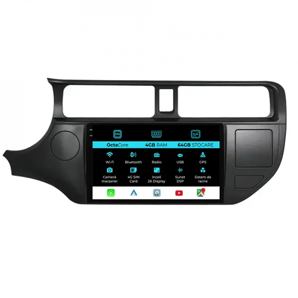 Navigatie Dedicata Kia Rio (2011-2014), 2K, 4Gb Ram, 64Gb Stocare, Android Auto, Carplay