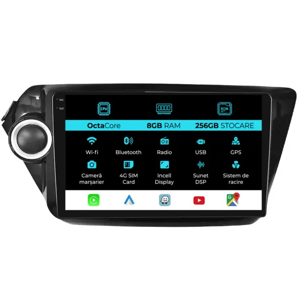 Navigatie Dedicata Kia Rio (2011-2016), 9Inch, 8Gb Ram, 256Gb Stocare, Carplay