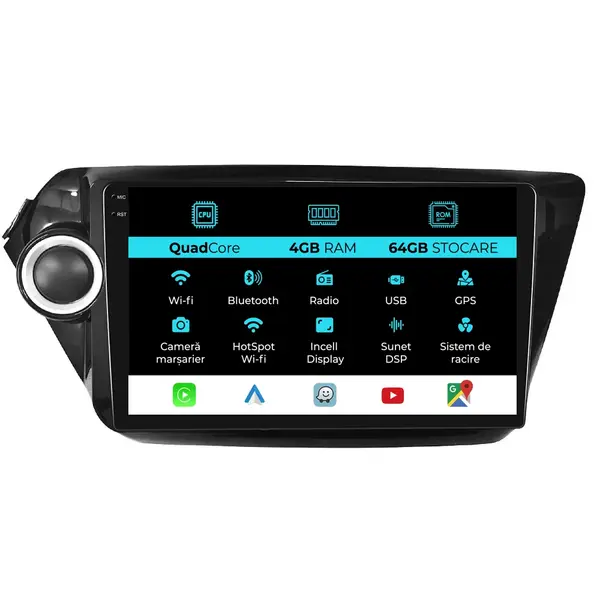 Navigatie Dedicata Kia Rio (2011-2016),QuadCore, 9Inch, 4Gb Ram, 64Gb Stocare, Carplay