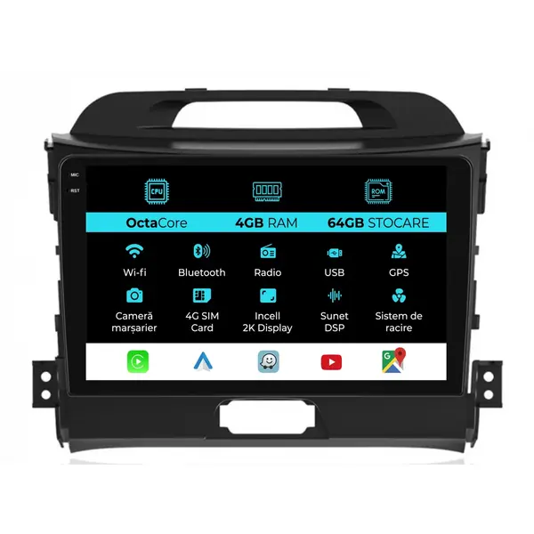 Navigatie Dedicata Kia Sportage (2010 - 2015), 2K, 4Gb Ram, 64Gb Stocare, Android Auto, Carplay