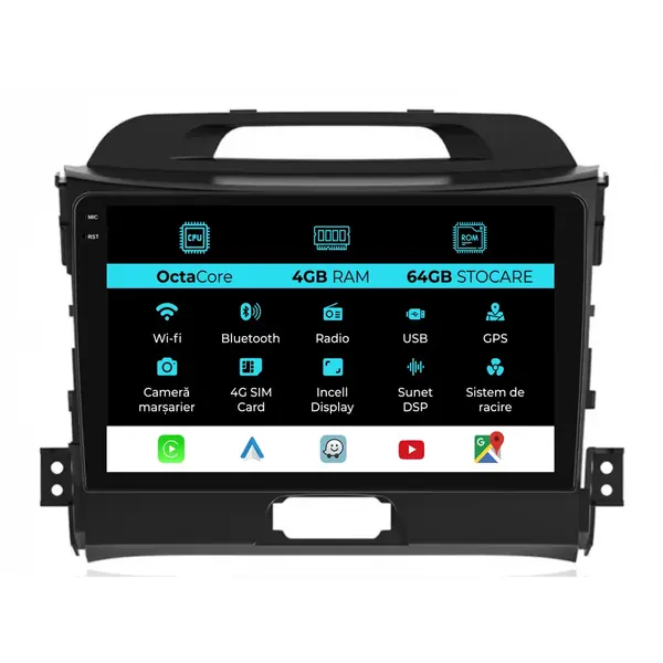Navigatie Dedicata Kia Sportage (2010-2016), 9Inch, 4Gb Ram, 64Gb Stocare, Carplay