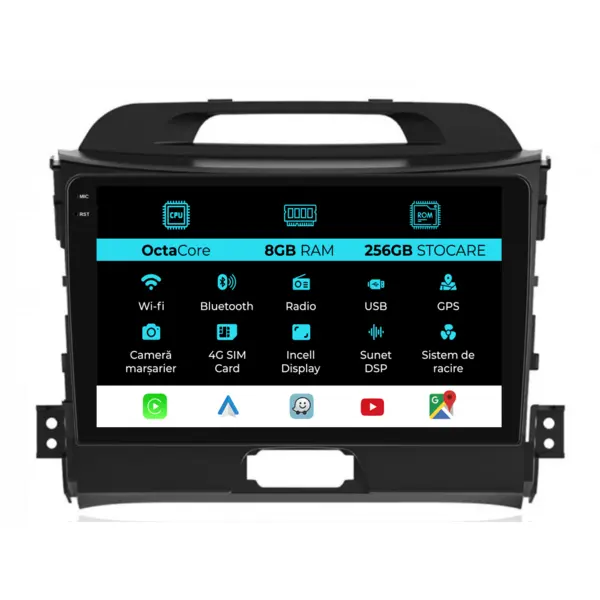 Navigatie Dedicata Kia Sportage (2010-2016), 9Inch, 8Gb Ram, 256Gb Stocare, Carplay