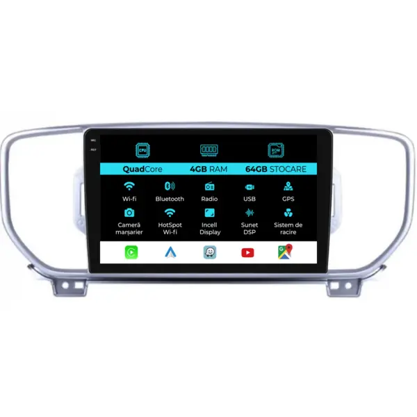 Navigatie Dedicata Kia Sportage (2016 - 2019), QuadCore, 9 Inch, 4Gb Ram, 64Gb Stocare, Android Auto, Carplay