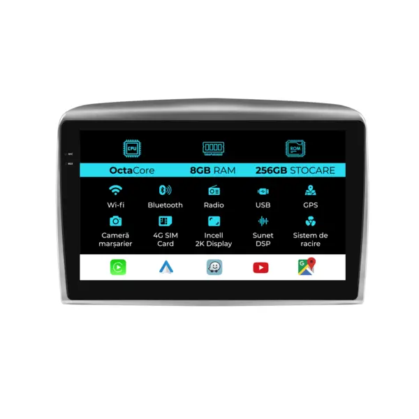 Navigatie Dedicata Lancia Ypsilon (2006-2011), 2K, 8Gb Ram, 256Gb Stocare, Carplay
