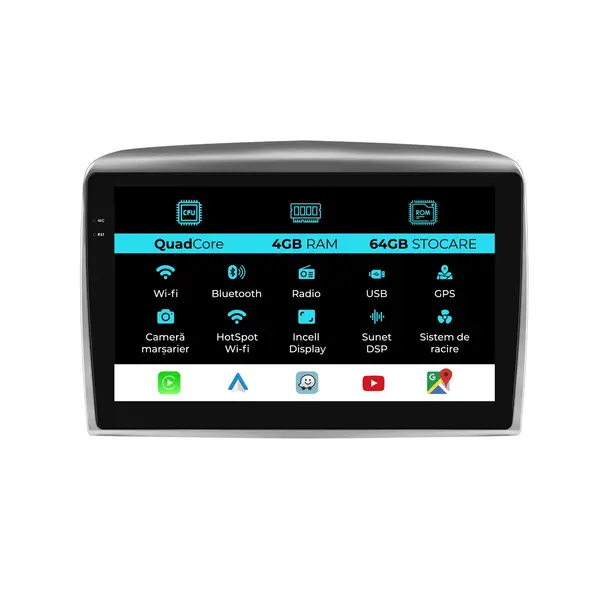 Navigatie Dedicata Lancia Ypsilon (2006-2011),QuadCore, 9Inch, 4Gb Ram, 64Gb Stocare, Carplay