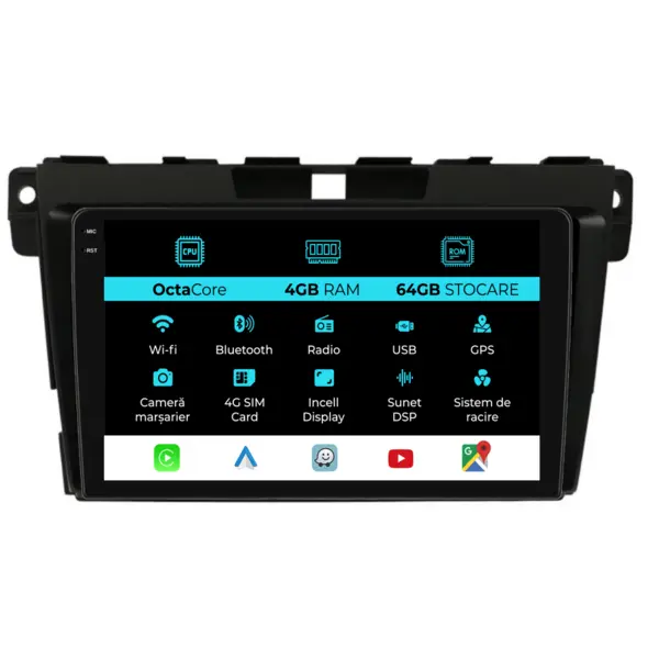 Navigatie Dedicata Mazda CX-7 (2008-2015), 9Inch, 4Gb Ram, 64Gb Stocare, CarPlay