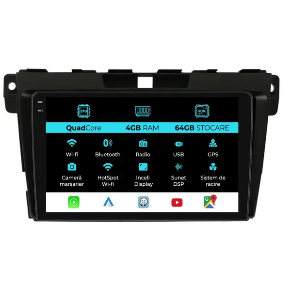 Navigatie Dedicata Mazda CX-7 (2008-2015),QuadCore, 9Inch, 4Gb Ram, 64Gb Stocare, CarPlay