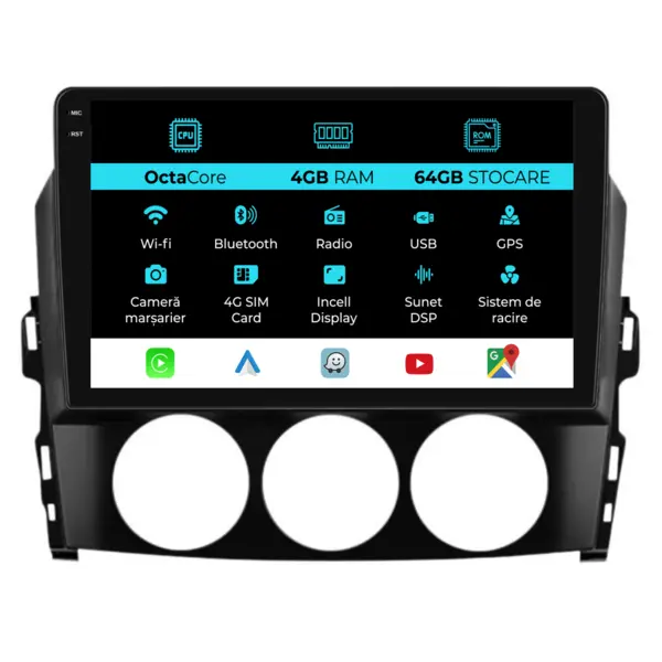 Navigatie Dedicata Mazda MX-5 (2005 - 2015), 9 Inch, 4Gb Ram, 64Gb Stocare, Android Auto, Carplay