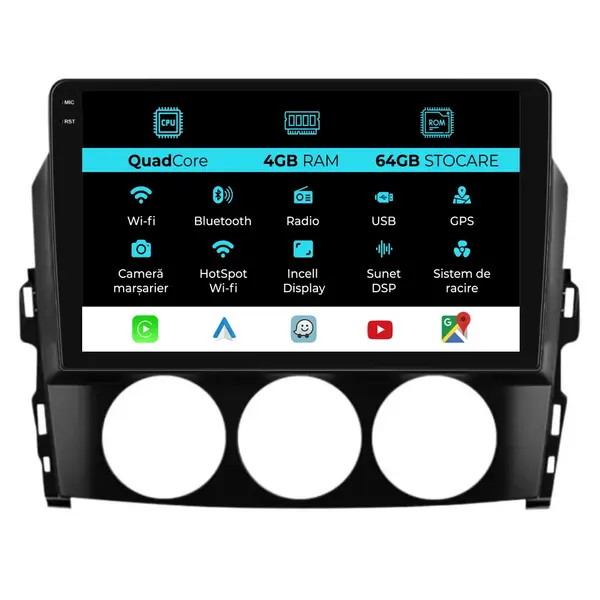 Navigatie Dedicata Mazda MX-5 (2005-2015),QuadCore, 9Inch, 4Gb Ram, 64Gb Stocare, Carplay