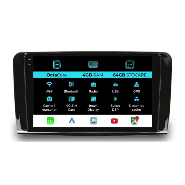 Navigatie Dedicata Mercedes-Benz ML W164 (2005 - 2011), 9 Inch, 4Gb Ram, 64Gb Stocare, Android Auto, Carplay
