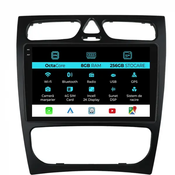 Navigatie Dedicata Mercedes C-Class W203 CLK W209 (2000-2005), 2K, 8Gb Ram, 256Gb Stocare, Carplay