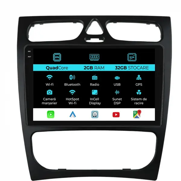 Navigatie Dedicata Mercedes C-Class W203 CLK W209 (2000 - 2005), 9Inch, 2Gb Ram, 32Gb Stocare, Carplay