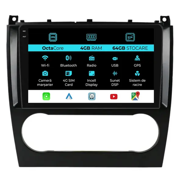 Navigatie Dedicata Mercedes C-Class W203 CLK W209 (2005 - 2009), 9Inch, 4Gb Ram, 64Gb Stocare, Carplay