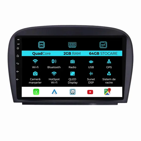 Navigatie Dedicata Mercedes SL R230 (2001-2011), 9Inch, 2Gb Ram, 64Gb Stocare, Carplay