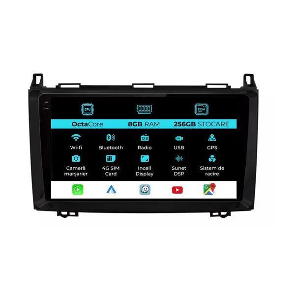 Navigatie Dedicata Mercedes Vito Sprinter Viano B200 A B Class (2005-2012), 9Inch, 8Gb Ram, 256Gb Stocare, Carplay