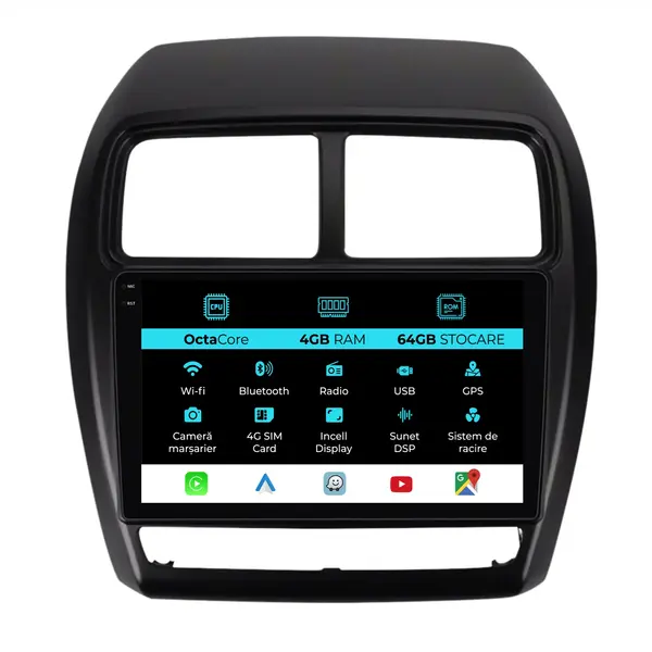 Navigatie Dedicata Mitsubishi ASX (2010 - 2019), 9 Inch, 4Gb Ram, 64Gb Stocare, Android Auto, Carplay