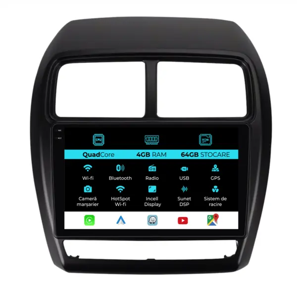 Navigatie Dedicata Mitsubishi ASX (2010 - 2019), QuadCore, 9 Inch, 4Gb Ram, 64Gb Stocare, Android Auto, Carplay