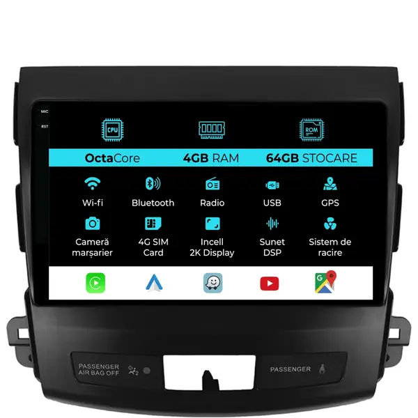 Navigatie Dedicata Mitsubishi Outlander (2001 - 2005), 2K, 4Gb Ram, 64Gb Stocare, Android Auto, Carplay