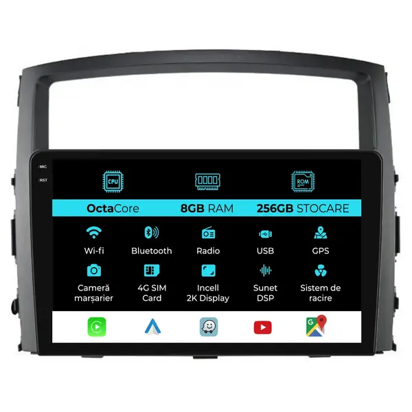Navigatie Dedicata Mitsubishi Pajero (2006 - 2014), 2K, 8Gb Ram, 256Gb Stocare, Android Auto, Carplay