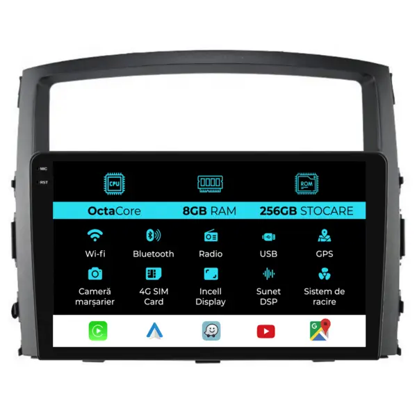 Navigatie Dedicata Mitsubishi Pajero (2006 - 2014), 9 Inch, 8Gb Ram, 256Gb Stocare, Android Auto, Carplay
