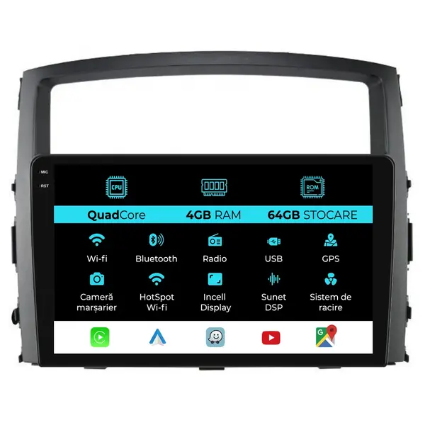 Navigatie Dedicata Mitsubishi Pajero (2006 - 2014), QuadCore, 9 Inch, 4Gb Ram, 64Gb Stocare, Android Auto, Carplay