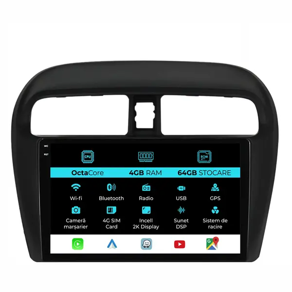 Navigatie Dedicata Mitsubishi Space Star (2012 - 2024), 2K, 4Gb Ram, 64Gb Stocare, Android Auto, Carplay