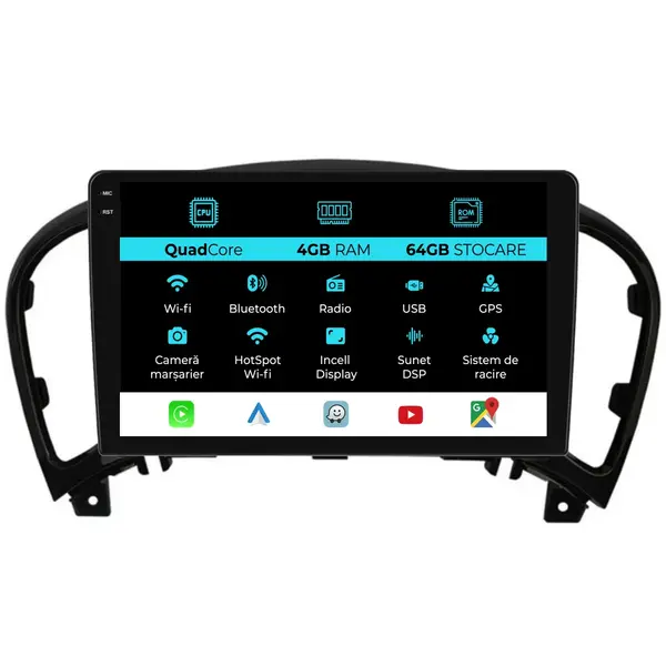 Navigatie Dedicata Nissan Juke (2010-2017),QuadCore, 9Inch, 4Gb Ram, 64Gb Stocare, Carplay