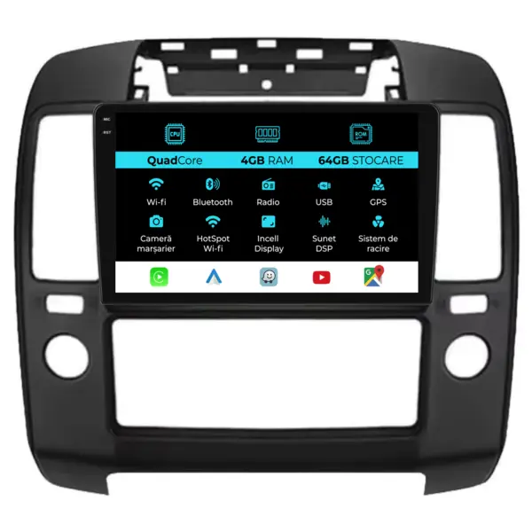 Navigatie Dedicata Nissan Navara (2004-2010),QuadCore, 9Inch, 4Gb Ram, 64Gb Stocare, Carplay