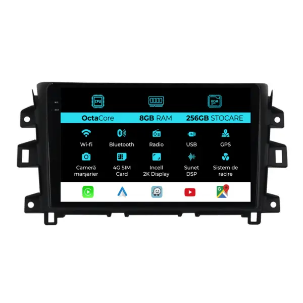 Navigatie Dedicata Nissan Navara (2015 - 2023), 2K, 8Gb Ram, 256Gb Stocare, Android Auto, Carplay