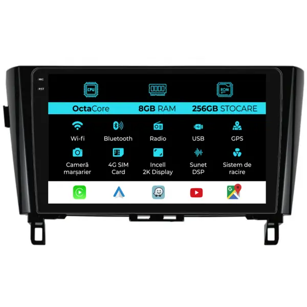 Navigatie Dedicata Nissan Qashqai J11 (2013 - 2021), 2K, 8Gb Ram, 256Gb Stocare, Android Auto, Carplay