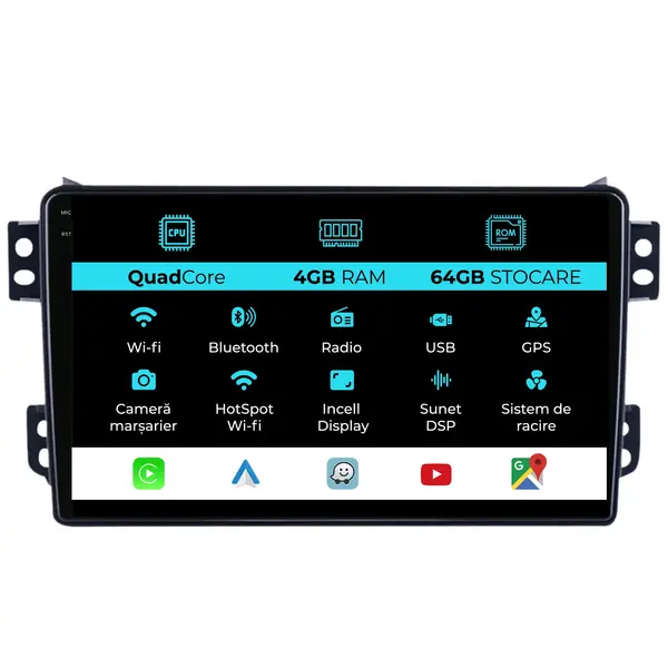 Navigatie Dedicata Opel Agila (2000 - 2014), QuadCore, 9 Inch, 4Gb Ram, 64Gb Stocare, Android Auto, Carplay