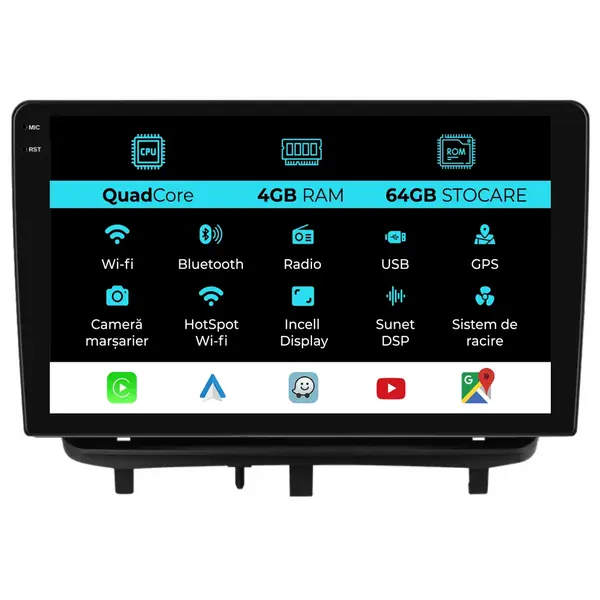 Navigatie Dedicata Opel Corsa D (2006 - 2014), QuadCore, 9 Inch, 4Gb Ram, 64Gb Stocare, Android Auto, Carplay