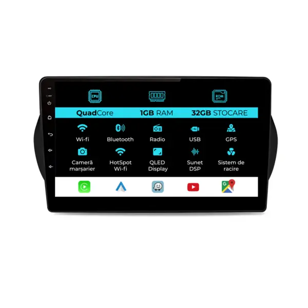 Navigatie Dedicata Peugeot Bipper (2008 - 2017), 10 Inch, 1Gb Ram, 64Gb Stocare, Android Auto, Carplay
