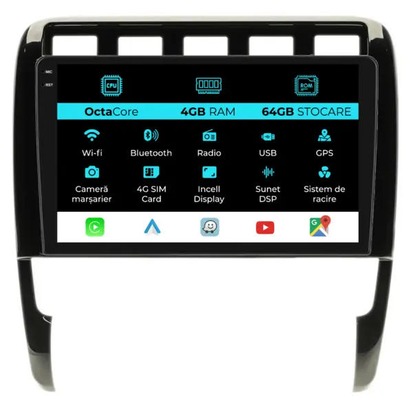 Navigatie Dedicata Porsche Cayenne (2002-2010), 10 Inch, 4Gb Ram, 64Gb Stocare, Android Auto, Carplay