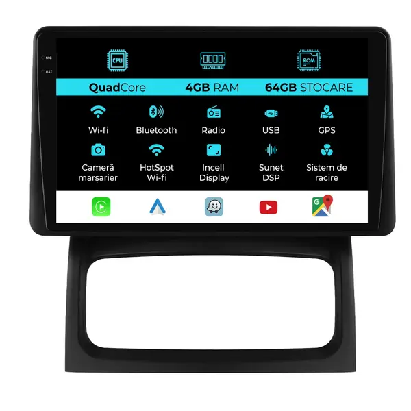 Navigatie Dedicata Renault Clio 2 (1998-2012), QuadCore, 9 Inch, 4Gb Ram, 64Gb Stocare, Android Auto, Carplay