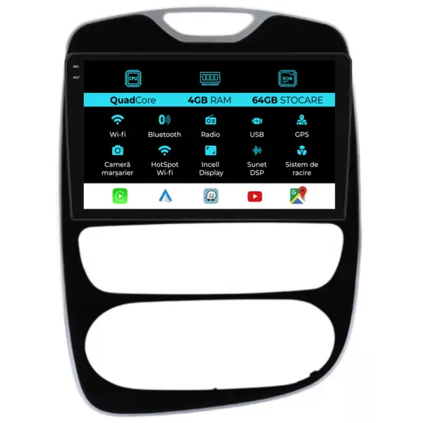 Navigatie Dedicata Renault Clio 4 (2012 - 2019), QuadCore, 9 Inch, 4Gb Ram, 64Gb Stocare, Android Auto, Carplay