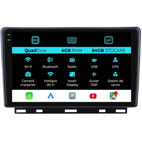 Navigatie Dedicata Renault Clio 5 (2019-2024),QuadCore, 9Inch, 4Gb Ram, 64Gb Stocare, Carplay