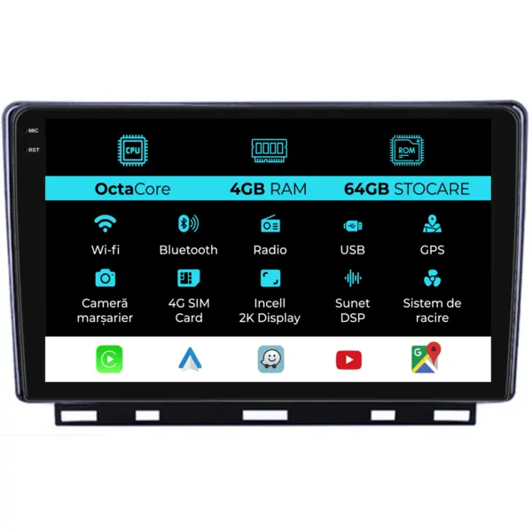 Navigatie Dedicata Renault Clio 5 (2019 - 2025), 2K, 4Gb Ram, 64Gb Stocare, Android Auto, Carplay