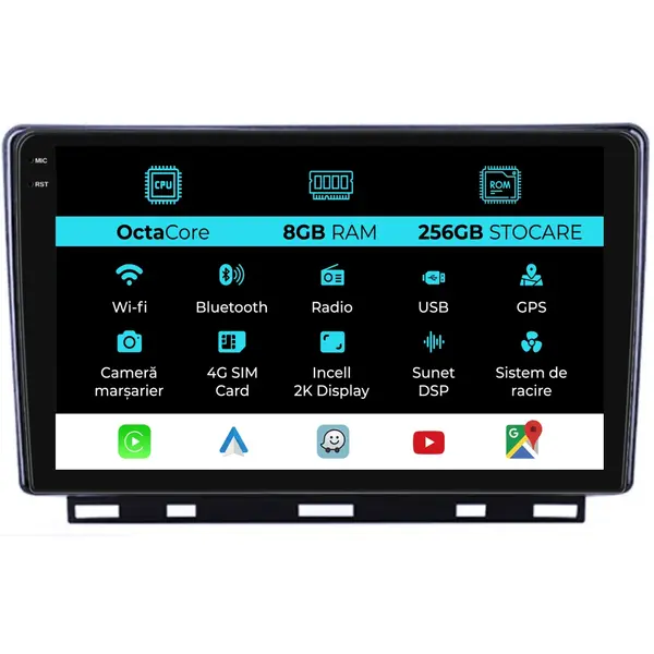 Navigatie Dedicata Renault Clio 5 (2019 - 2025), 2K, 8Gb Ram, 256Gb Stocare, Android Auto, Carplay