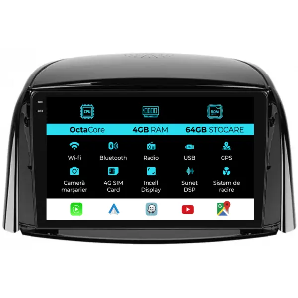 Navigatie Dedicata Renault Koleos (2008-2016), 9Inch, 4Gb Ram, 64Gb Stocare, Carplay