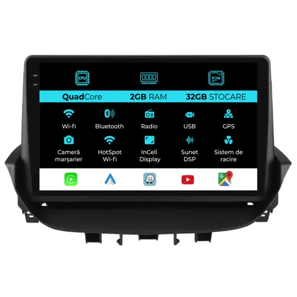 Navigatie Dedicata Renault Laguna (2001 - 2007), 9 Inch, 2Gb Ram, 32Gb Stocare, Android Auto, Carplay