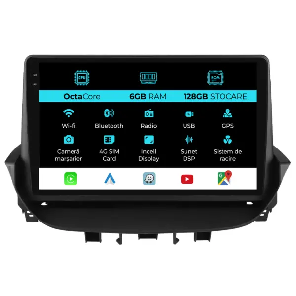 Navigatie Dedicata Renault Laguna (2001 - 2007), 9 Inch, 6Gb Ram, 128Gb Stocare, Android Auto, Carplay