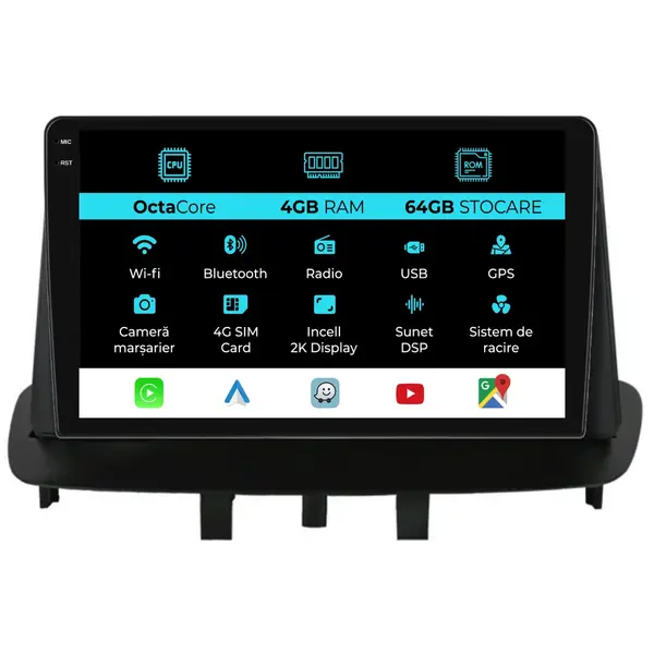 Navigatie Dedicata Renault Megane 3 (2009 - 2015), 2K, 4Gb Ram, 64Gb Stocare, Android Auto, Carplay