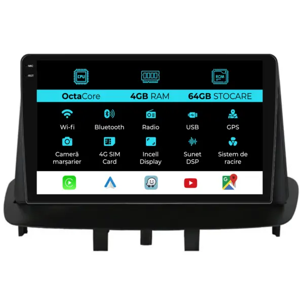 Navigatie Dedicata Renault Megane 3 (2009 - 2015), 9 Inch, 4Gb Ram, 64Gb Stocare, Android Auto, Carplay