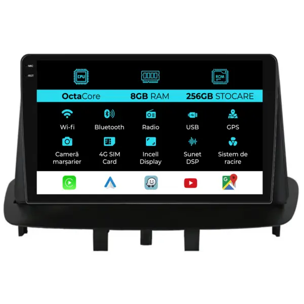 Navigatie Dedicata Renault Megane 3 (2009 - 2015), 9 Inch, 8Gb Ram, 256Gb Stocare, Android Auto, Carplay