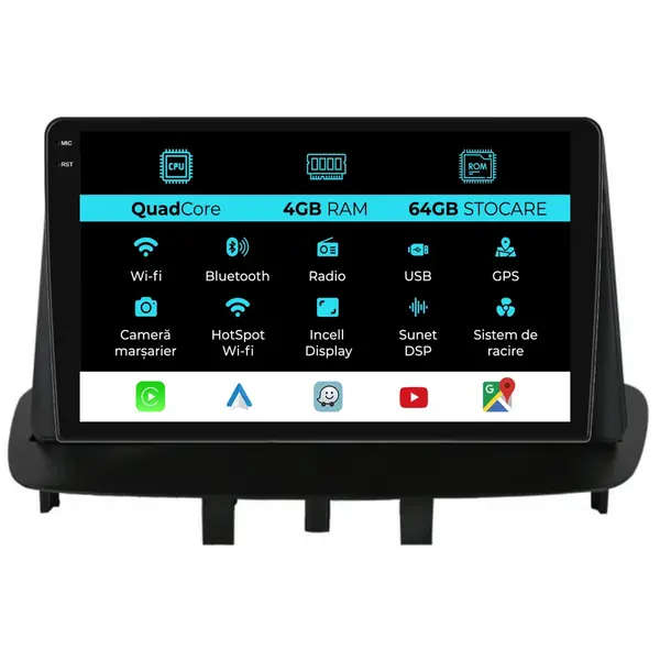 Navigatie Dedicata Renault Megane 3 (2009 - 2015), QuadCore, 9 Inch, 4Gb Ram, 64Gb Stocare, Android Auto, Carplay