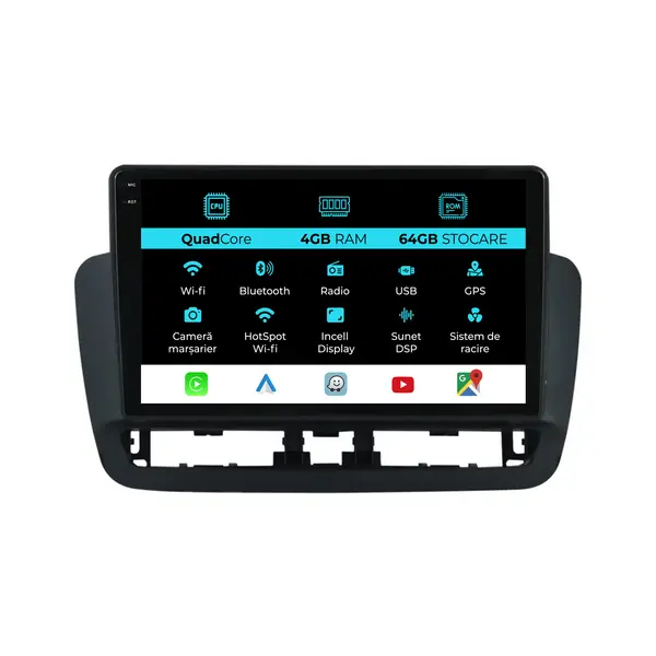 Navigatie Dedicata Seat Ibiza (2014 - 2017),QuadCore, 9 Inch, 4Gb Ram, 64Gb Stocare, Android Auto, Carplay